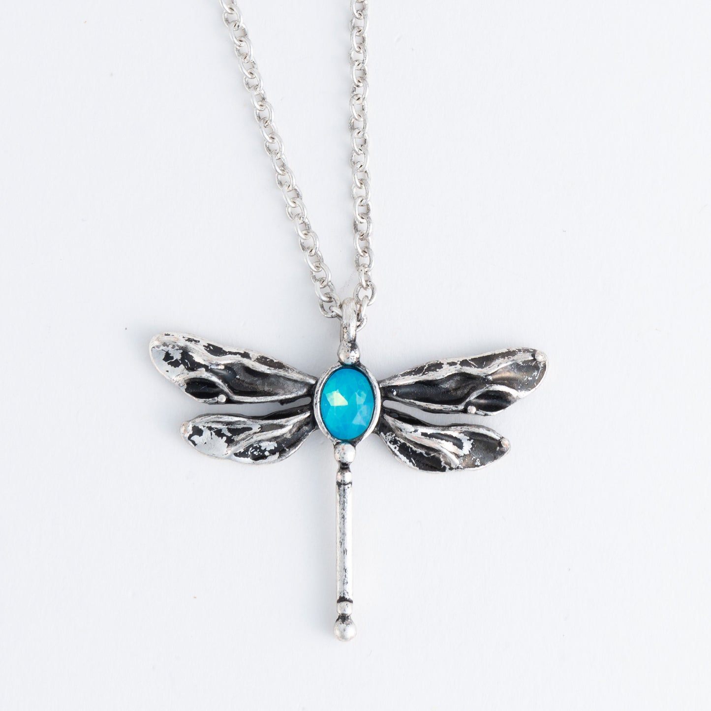 Zenni Engraved Antique Silver Dragonfly 18" Pendant Necklace