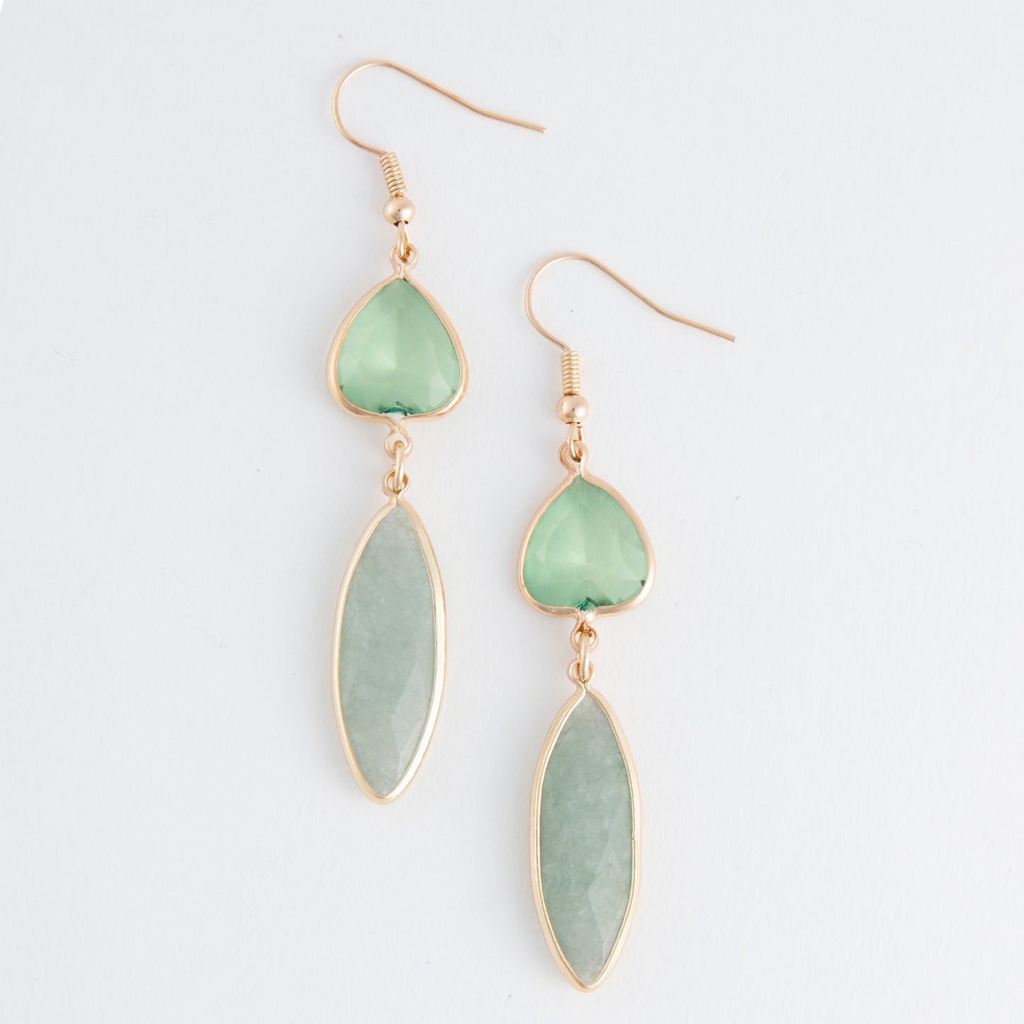 Acadia Gold White Jade and Glass Teardrop Earrings