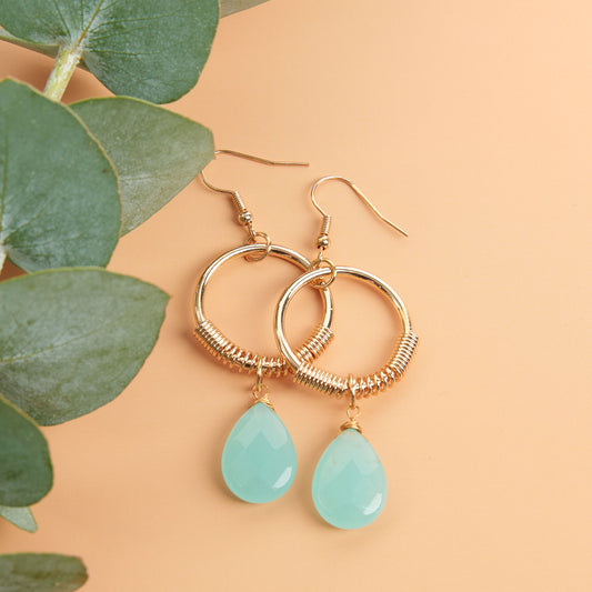 Acadia Faceted Angel Blue Glass Hoop Drop Earrings