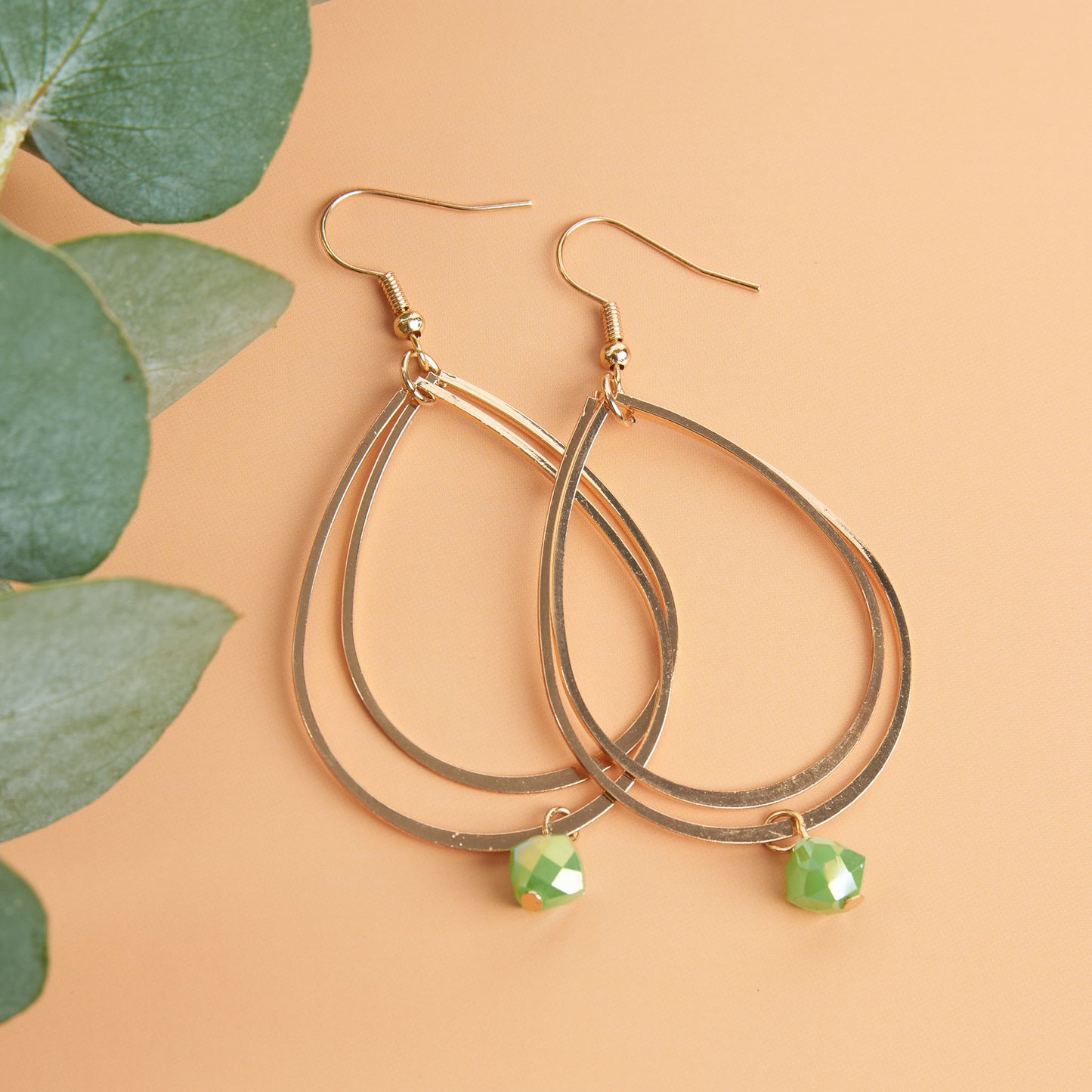 Acadia Jade Green Glass Gold Teardrop Drop Earrings