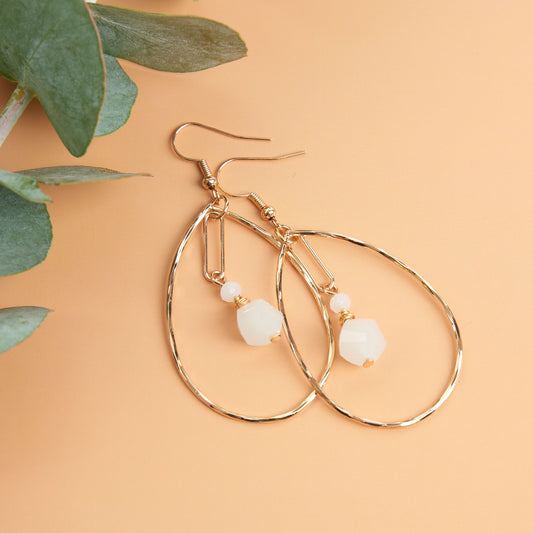 Acadia White Glass Gold Teardrop Earrings