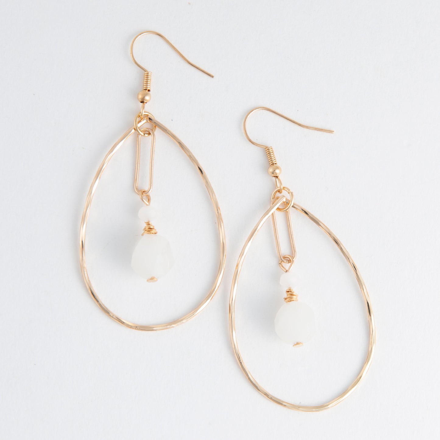 Acadia White Glass Gold Teardrop Earrings