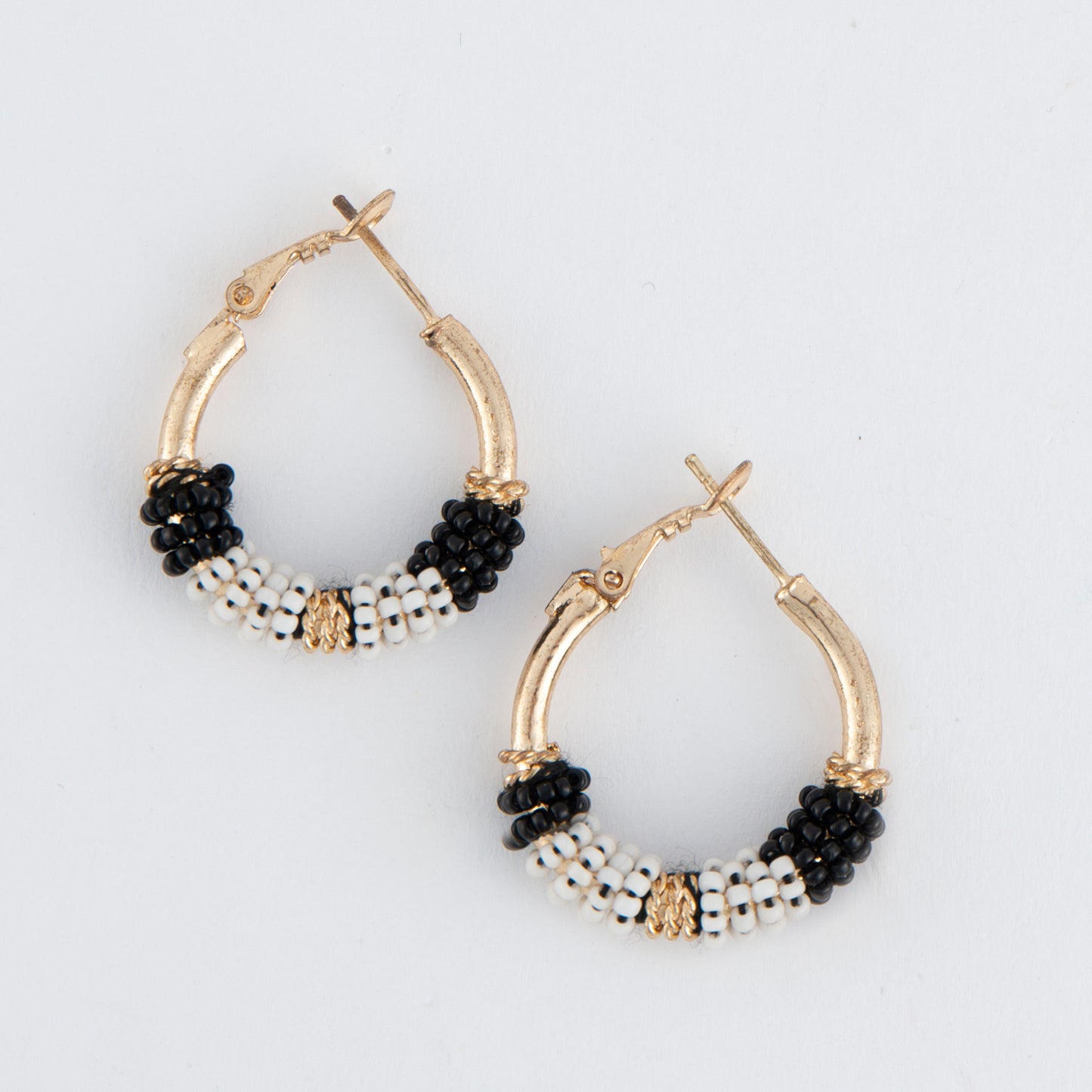 Irie Black and White Seed Bead Hoop Earrings