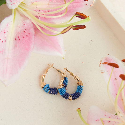 Irie Blue Seed Bead Hoop Earrings