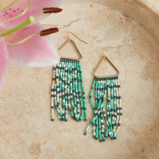 Irie Aqua Beaded Rectangle Dangle Earrings