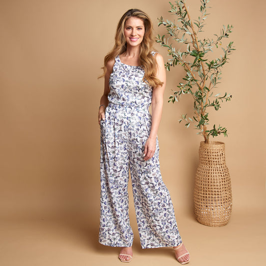 Amerie Floral Sleeveless Scoop Neck Crepe Wide Leg Jumpsuit