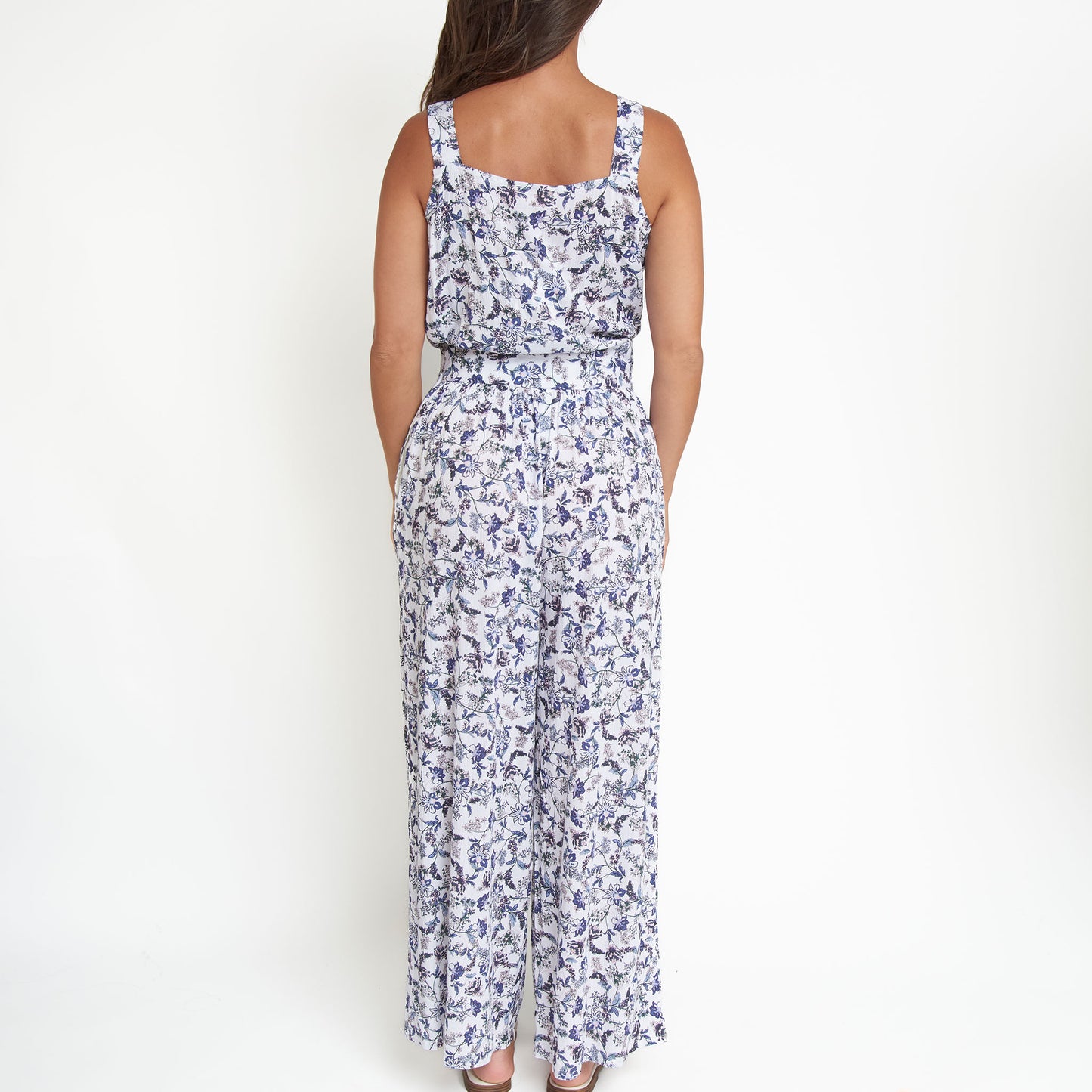 Amerie Floral Sleeveless Scoop Neck Crepe Wide Leg Jumpsuit