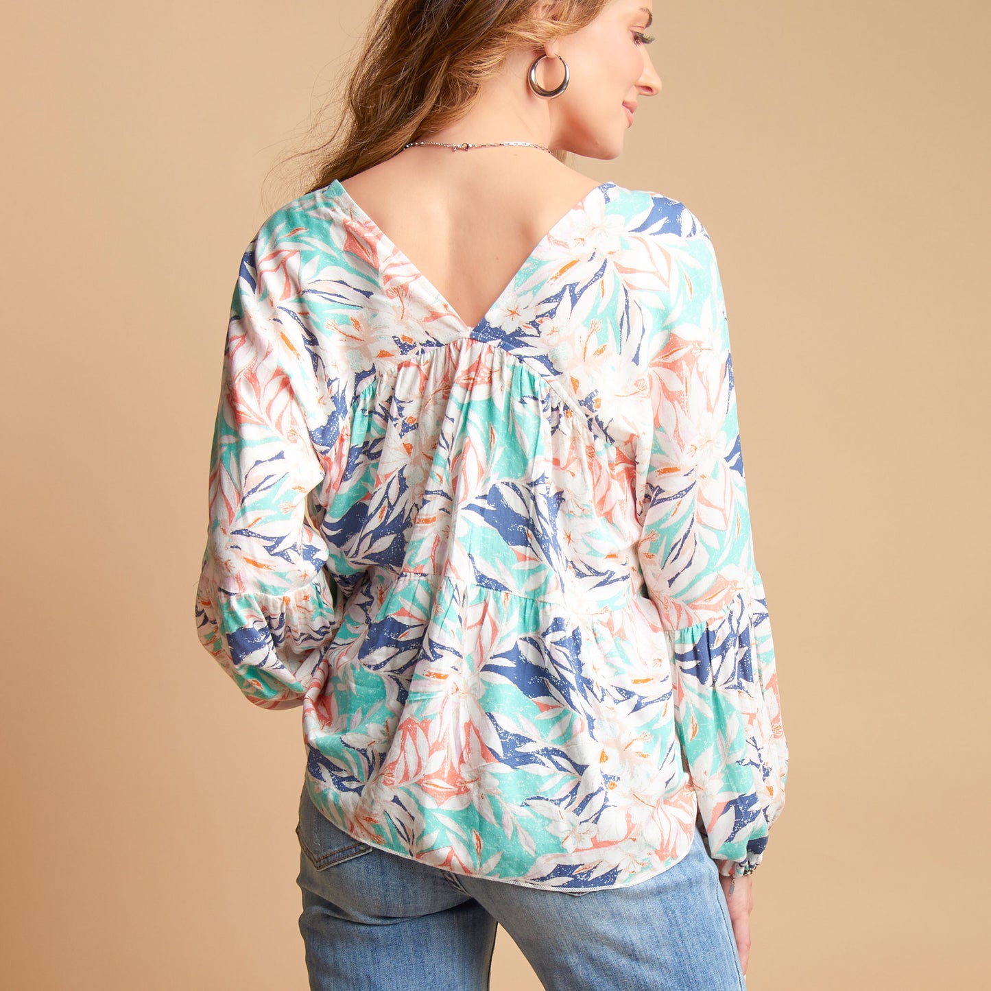 Kinsley Tiered V- Neck Long Sleeve Blouse