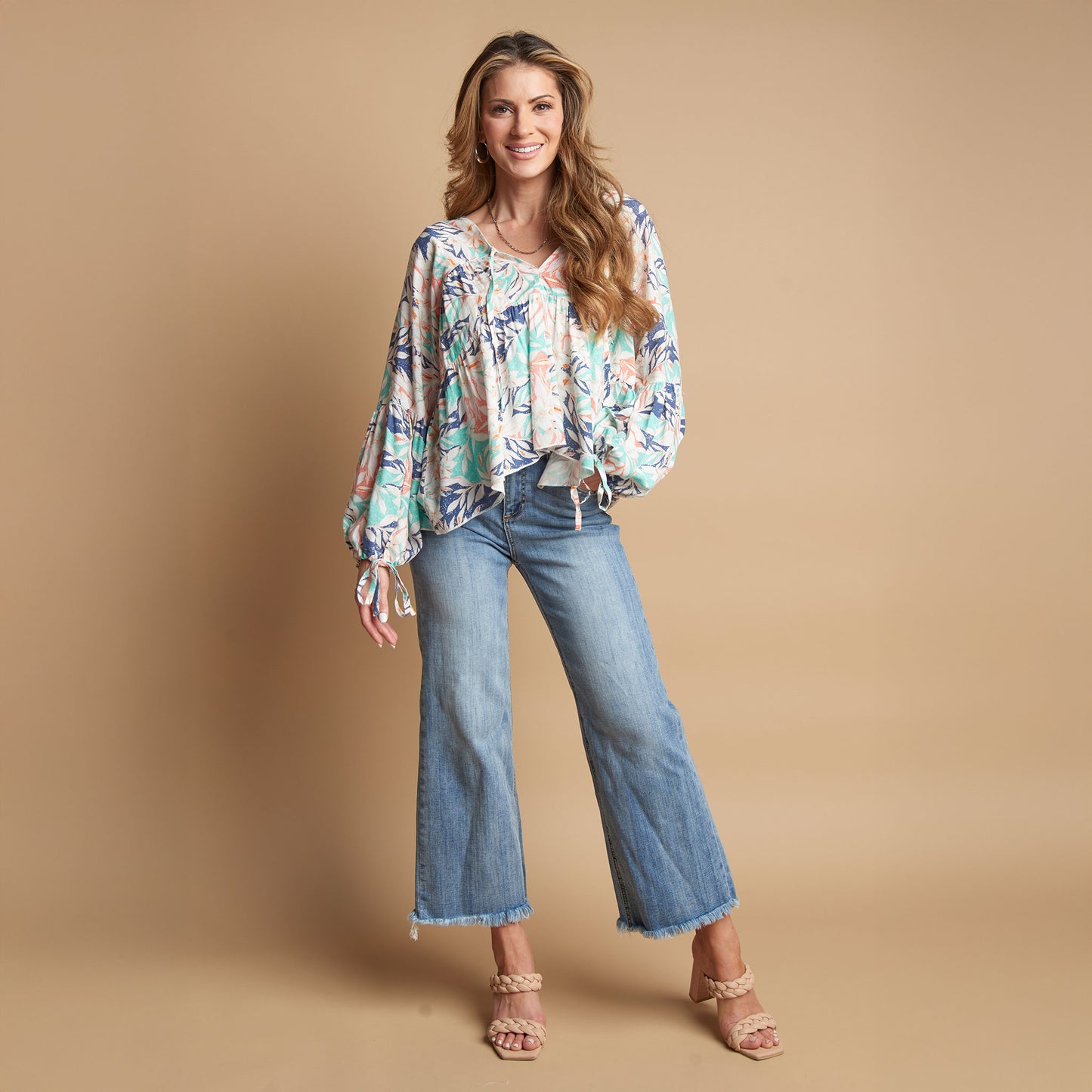 Kinsley Tiered V- Neck Long Sleeve Blouse