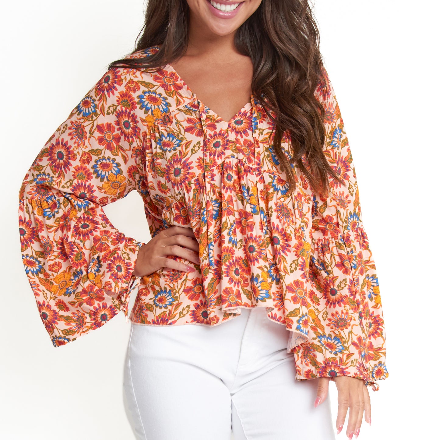 Kinsley Tiered V- Neck Long Sleeve Blouse