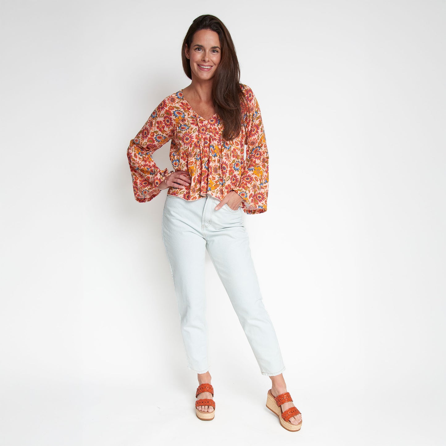 Kinsley Tiered V- Neck Long Sleeve Blouse