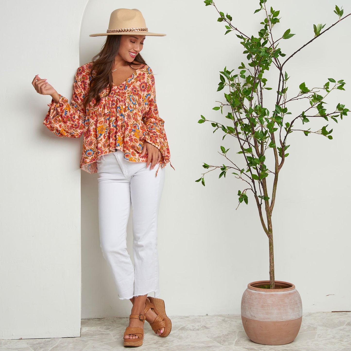 Kinsley Tiered V- Neck Long Sleeve Blouse