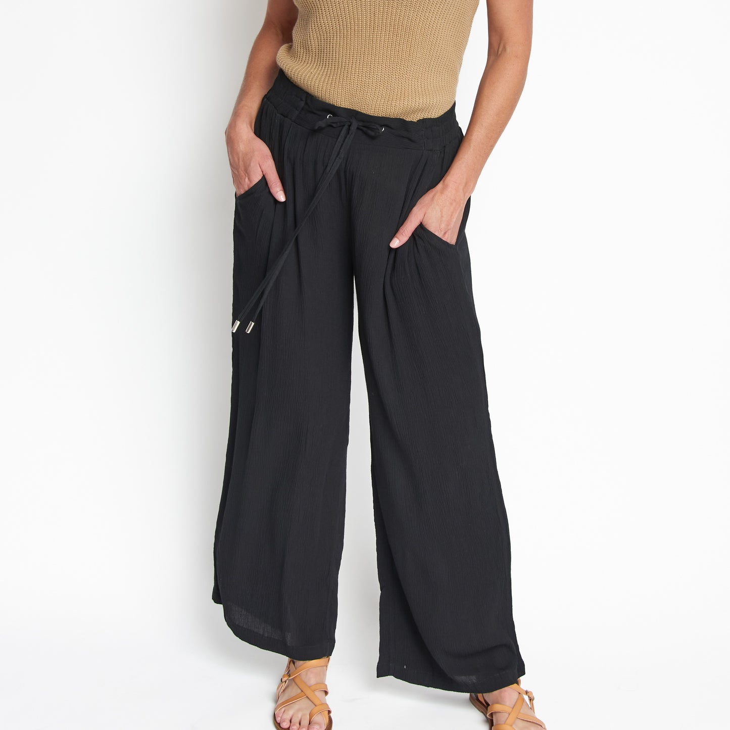 Nika Lightweight Crepe Wide Leg Drawstring Pants