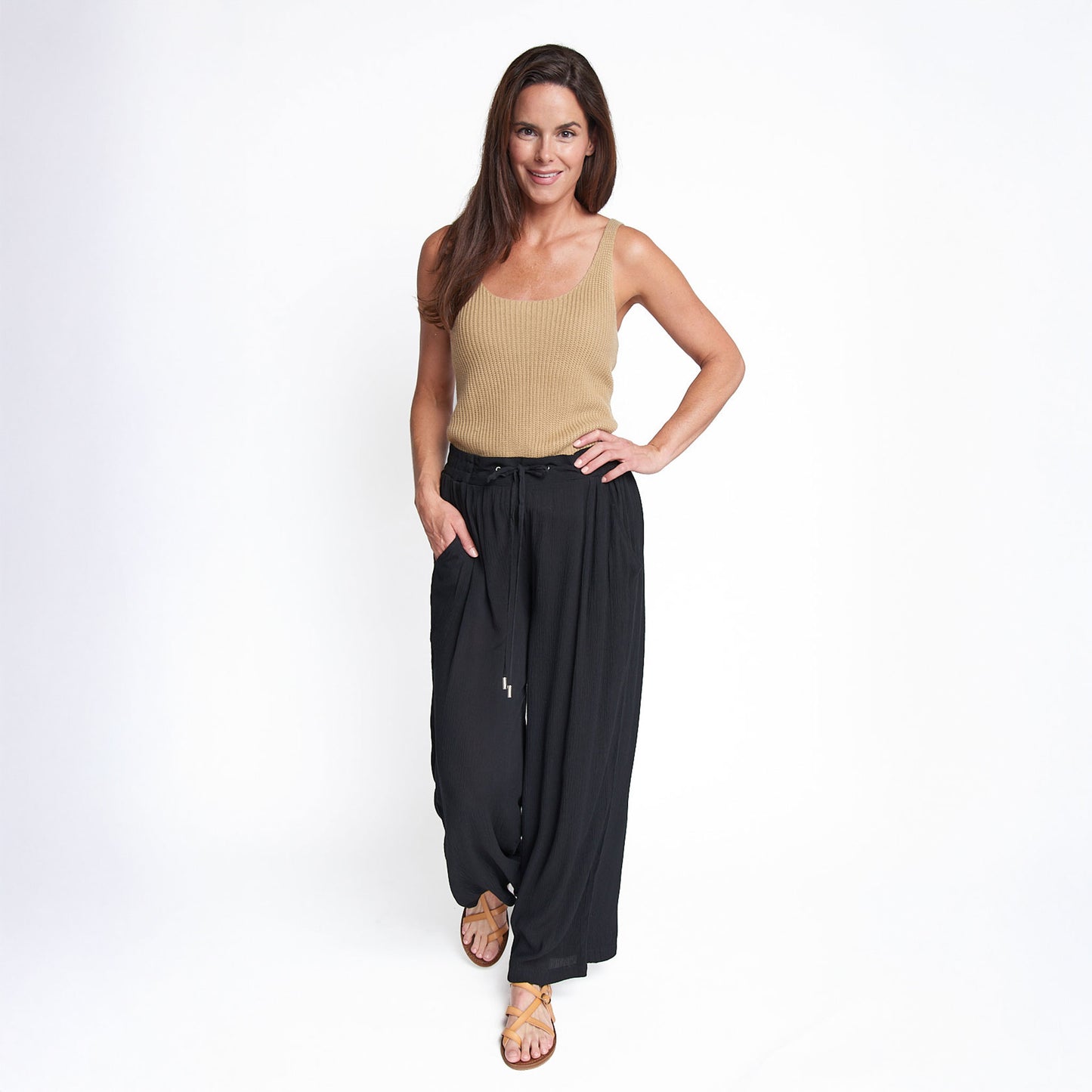 Nika Lightweight Crepe Wide Leg Drawstring Pants