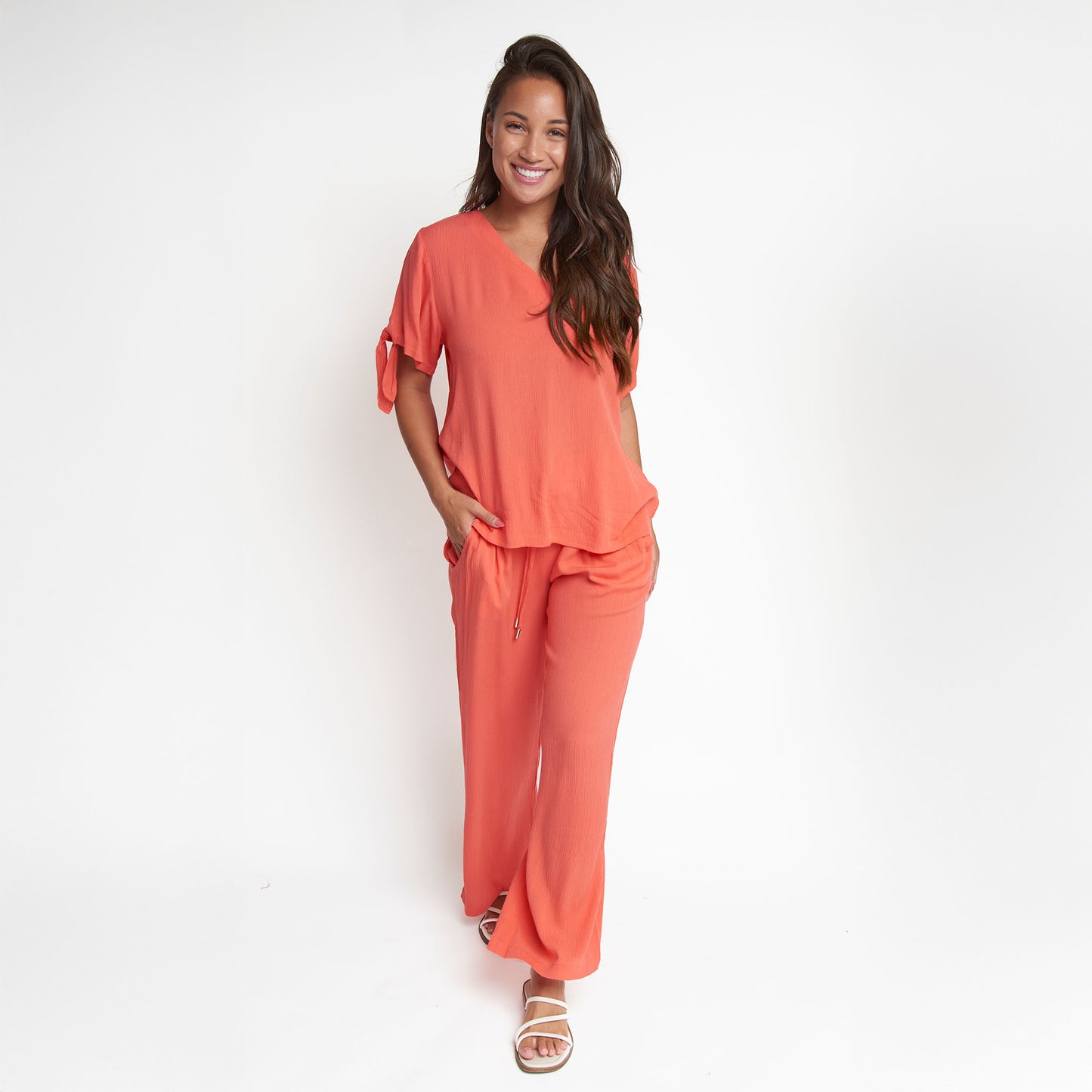 Nika Lightweight Crepe Wide Leg Drawstring Pants