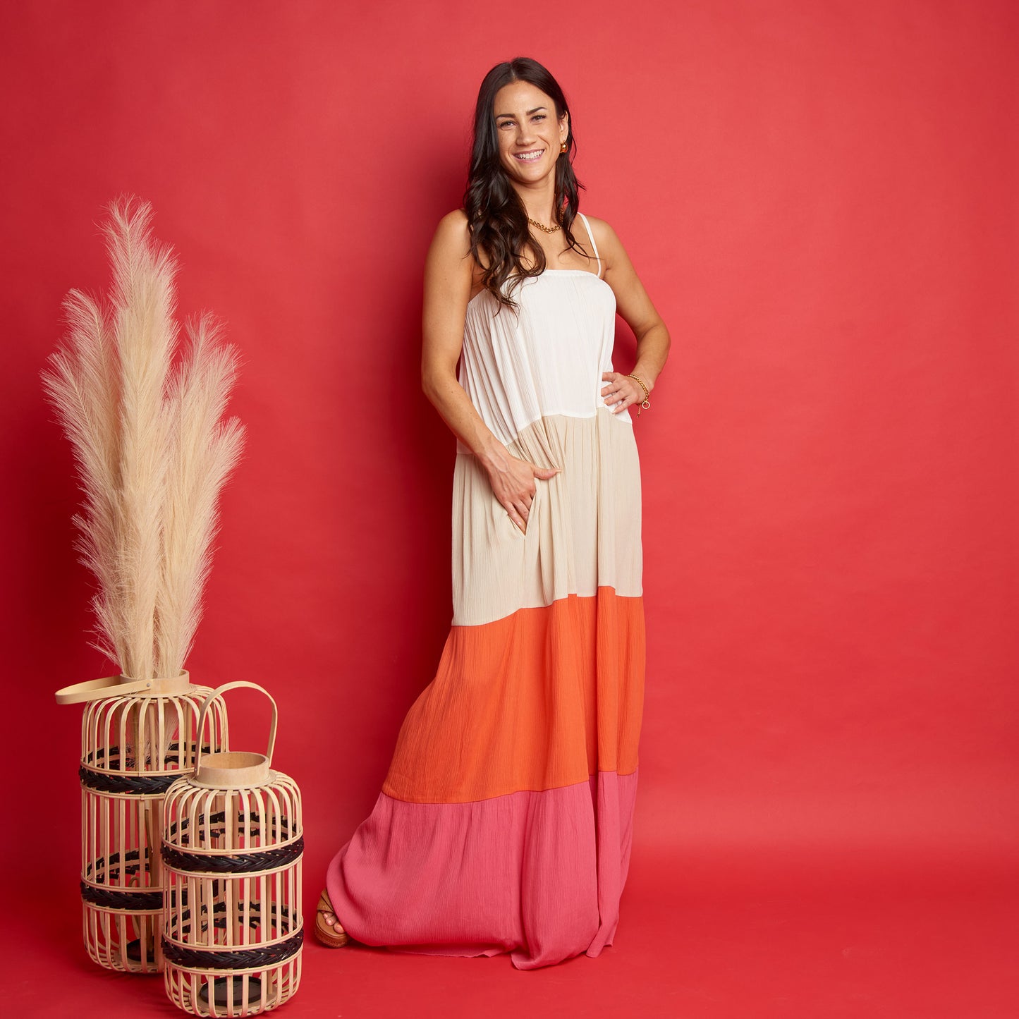 Amryn Color Block Tiered Maxi Dress