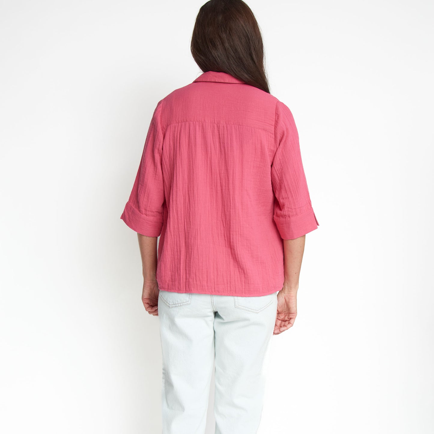 Dylan Cotton Gauze 3/4 Sleeve Button Up Top