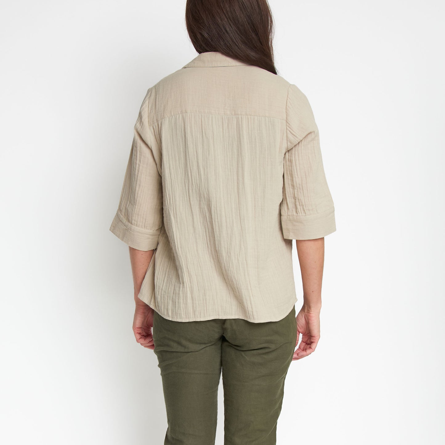 Dylan Cotton Gauze 3/4 Sleeve Button Up Top