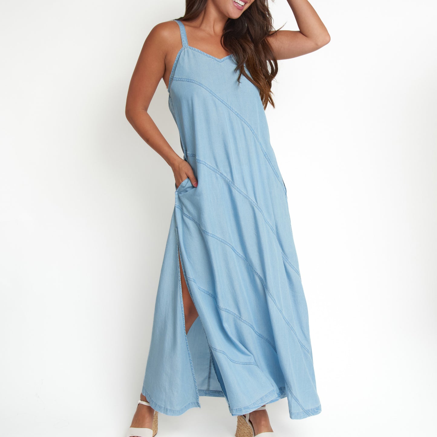 Bailey Chambray V-Neck Maxi Dress