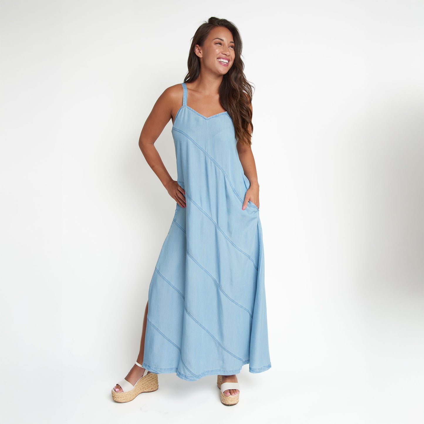 Bailey Chambray V-Neck Maxi Dress