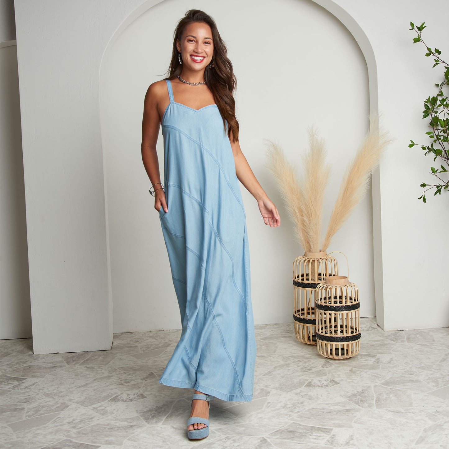 Bailey Chambray V-Neck Maxi Dress