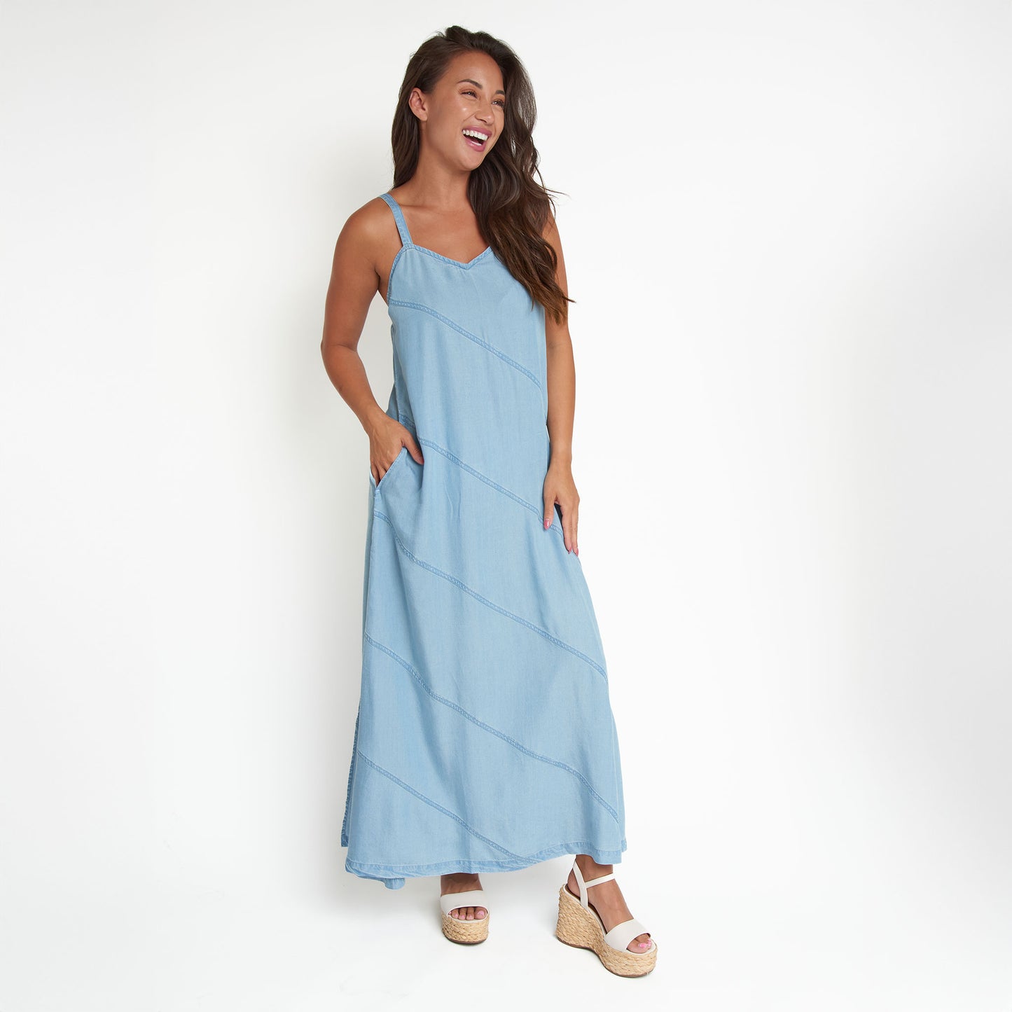 Bailey Chambray V-Neck Maxi Dress