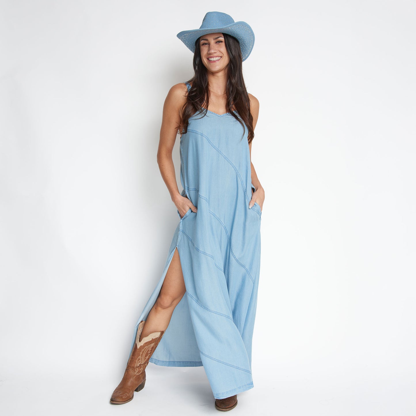 Bailey Chambray V-Neck Maxi Dress