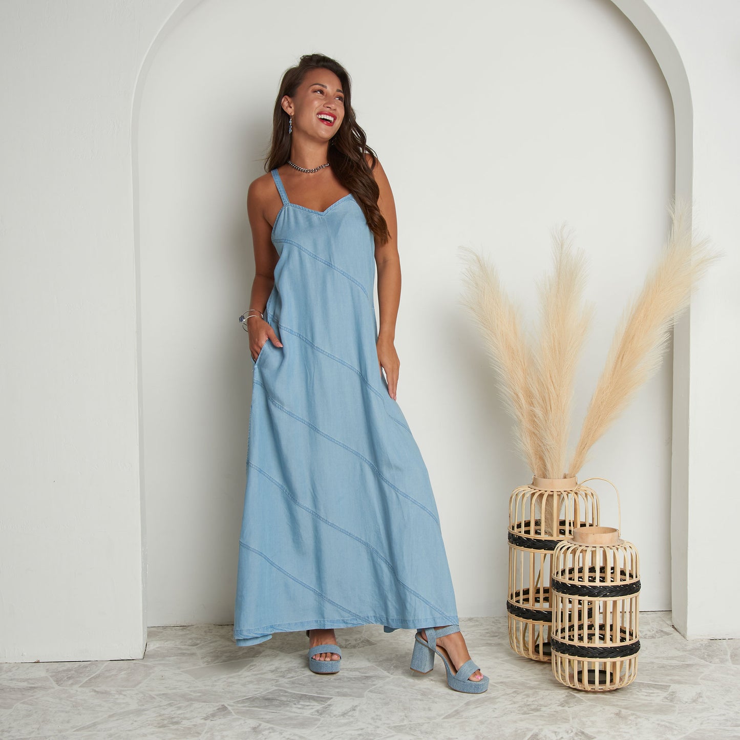 Bailey Chambray V-Neck Maxi Dress