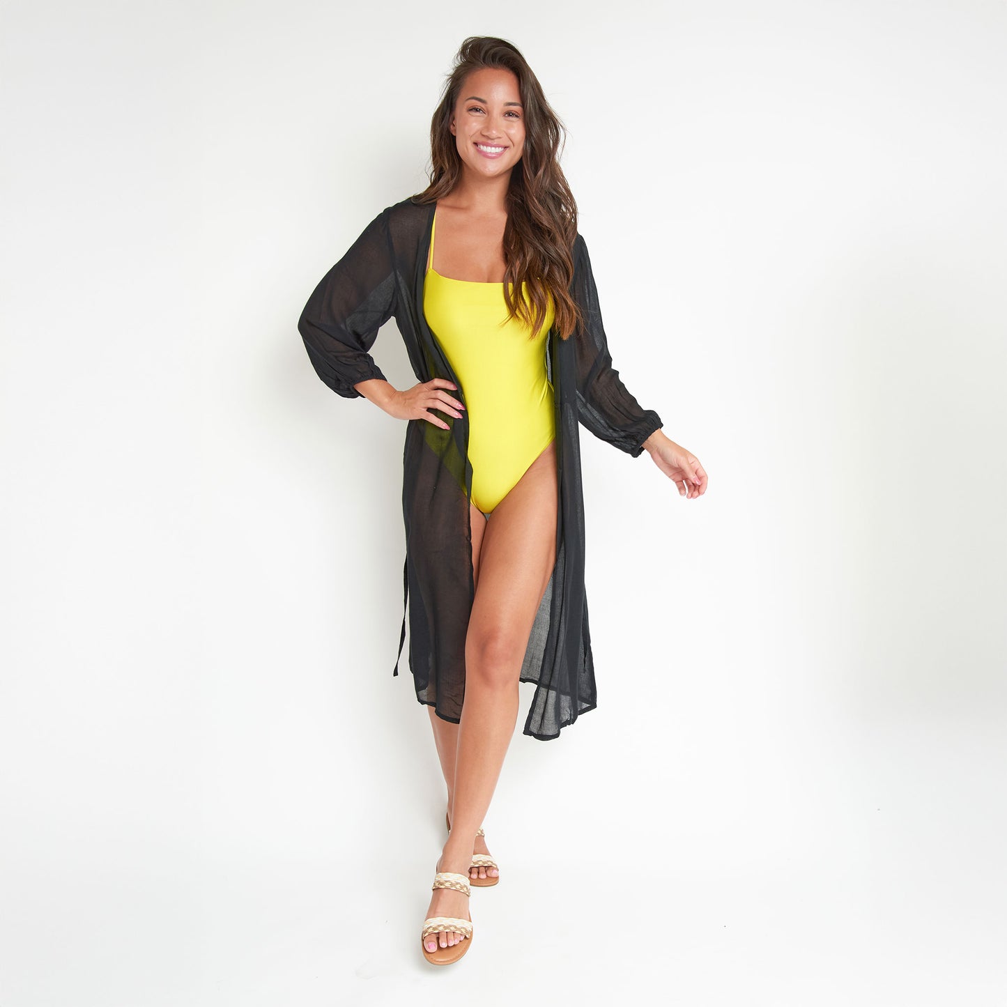 Allira Black Tie Waist Cover Up Beach Dress