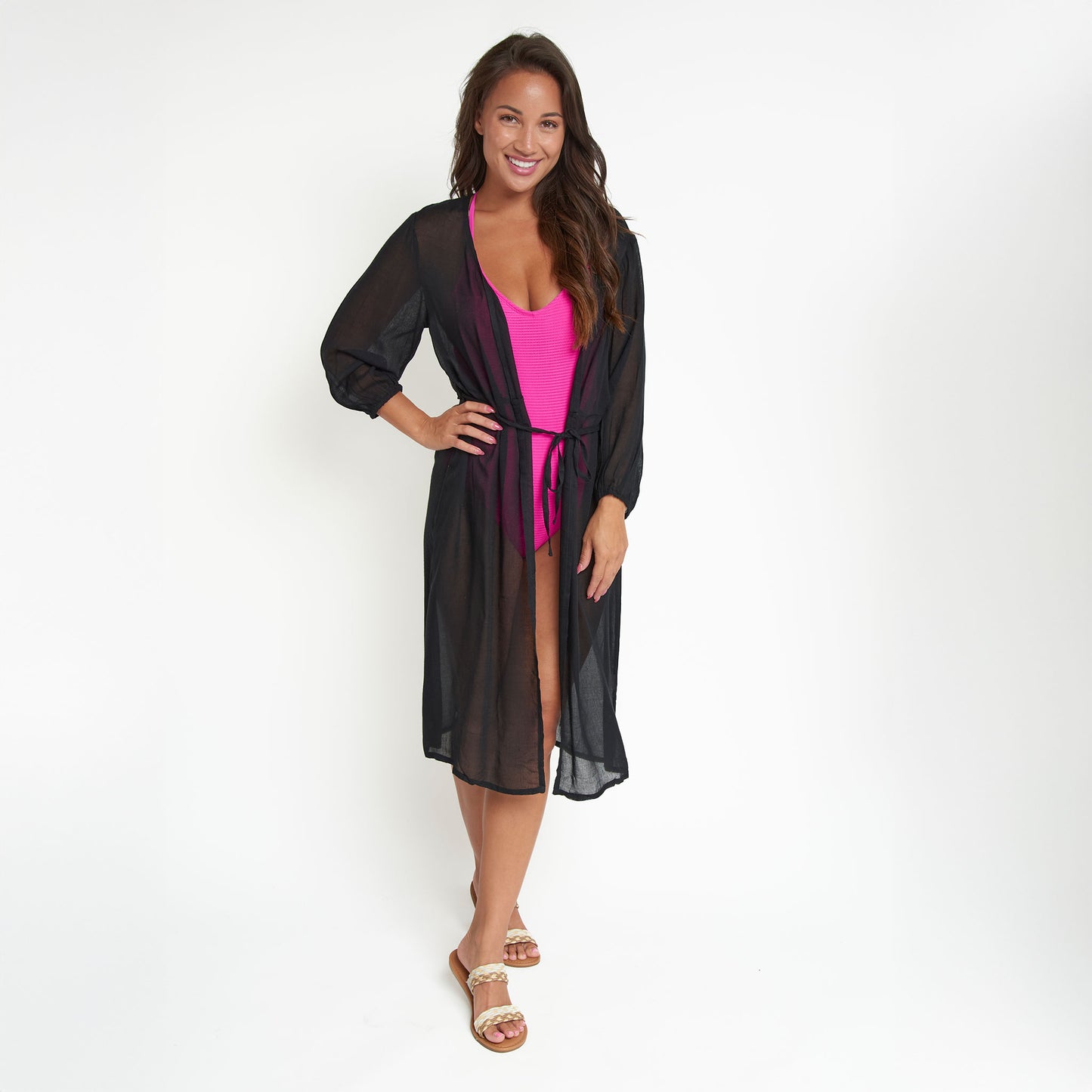 Allira Black Tie Waist Cover Up Beach Dress