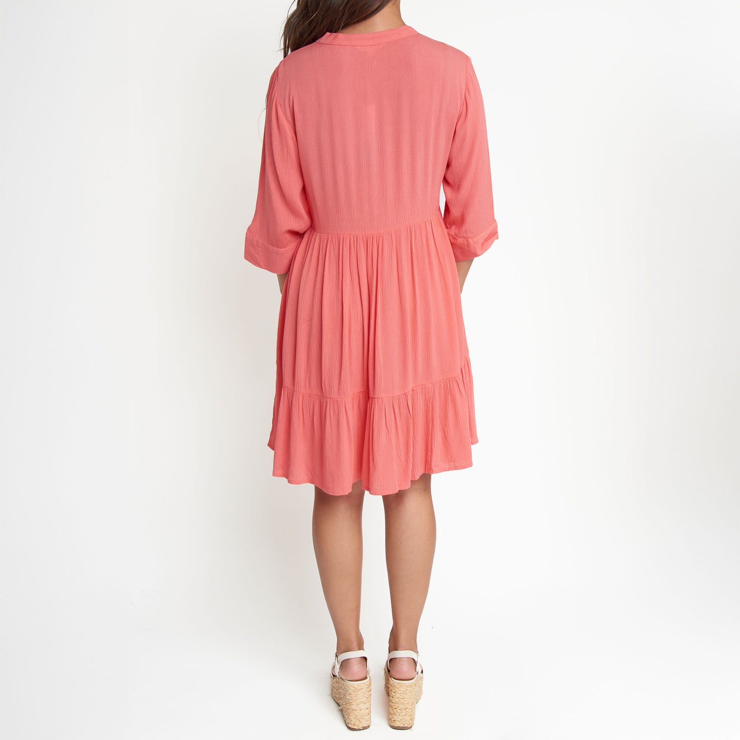 Rayanne 3/4 Sleeve V-Neck Mid-Length Tiered Dress