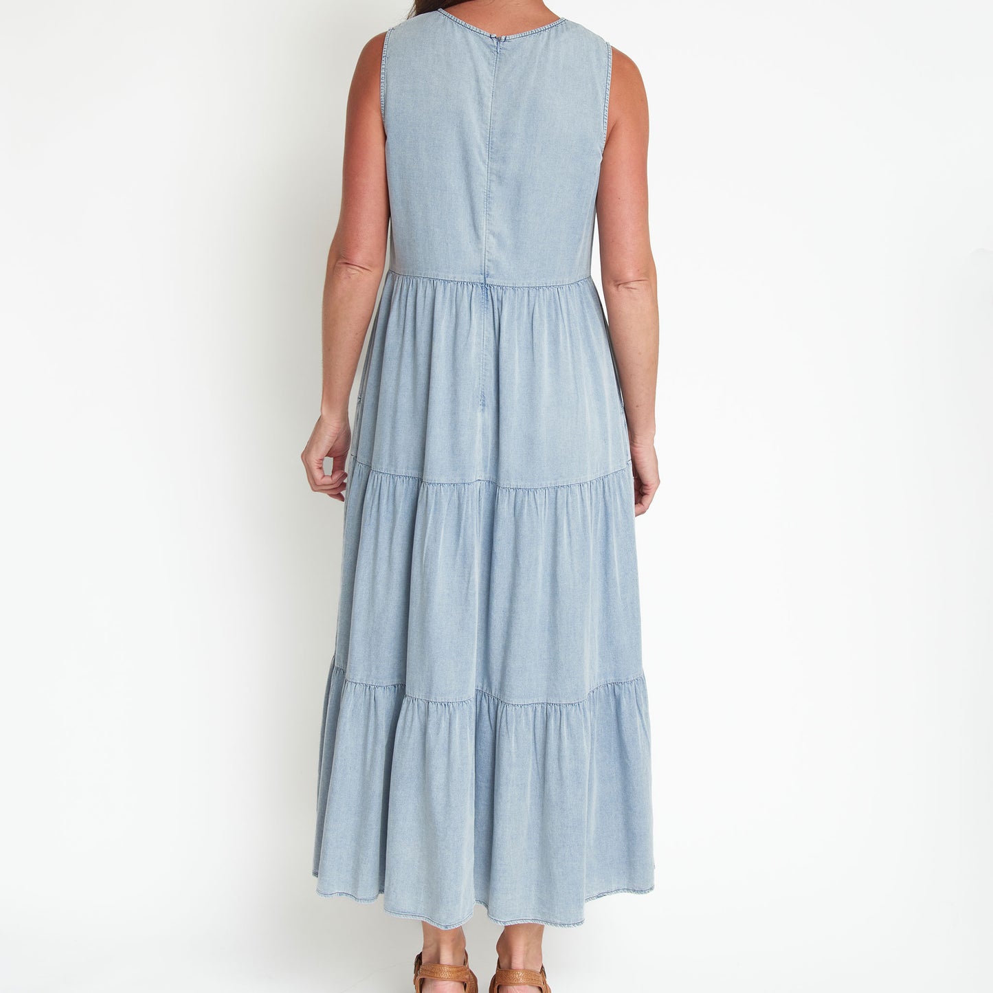 Magnolia Tiered Chambray Sleeveless Maxi Dress