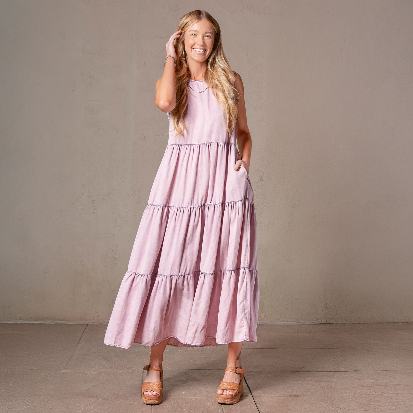 Magnolia Tiered Chambray Sleeveless Maxi Dress