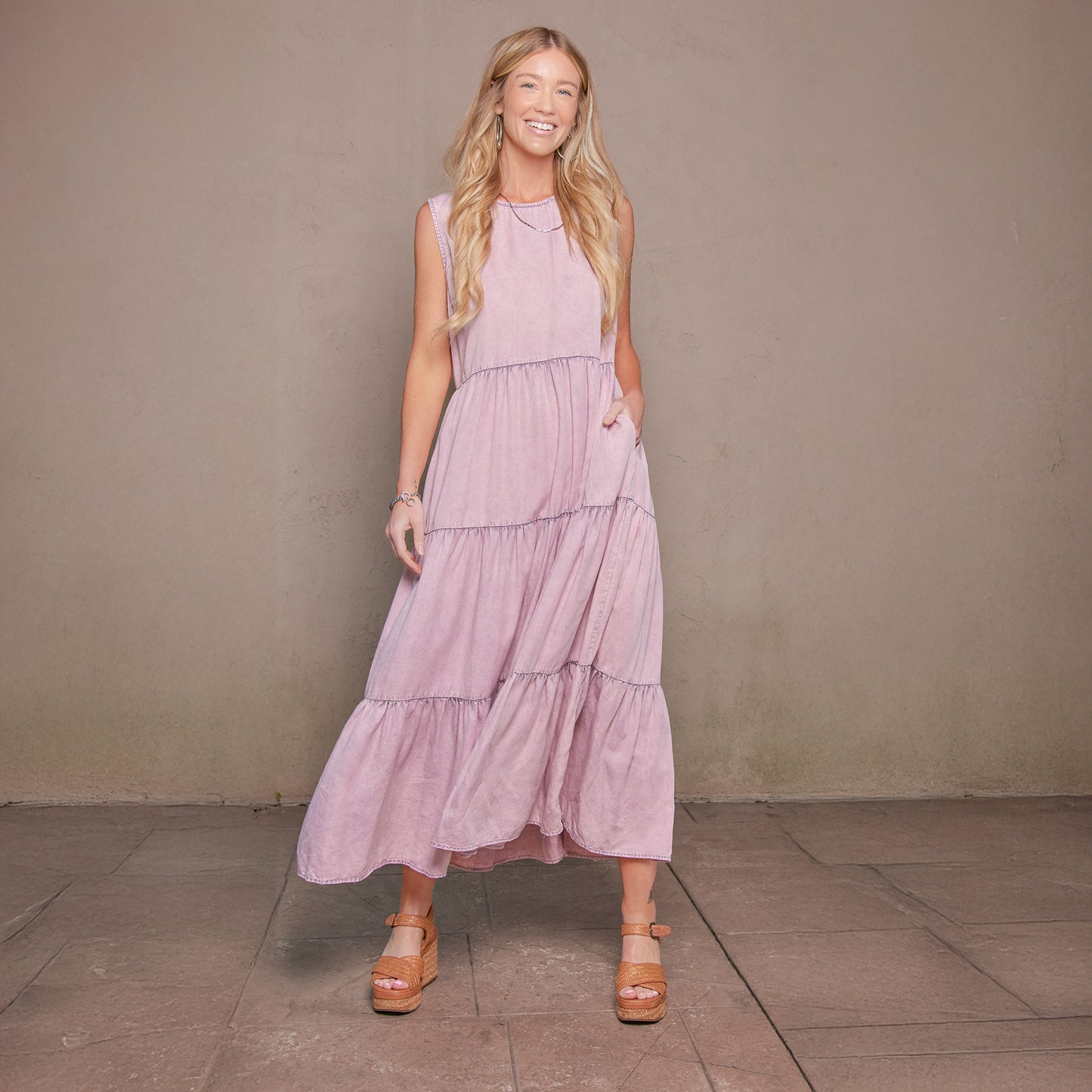 Magnolia Tiered Chambray Sleeveless Maxi Dress