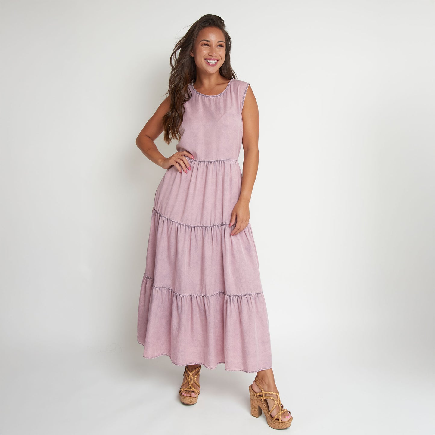 Magnolia Tiered Chambray Sleeveless Maxi Dress