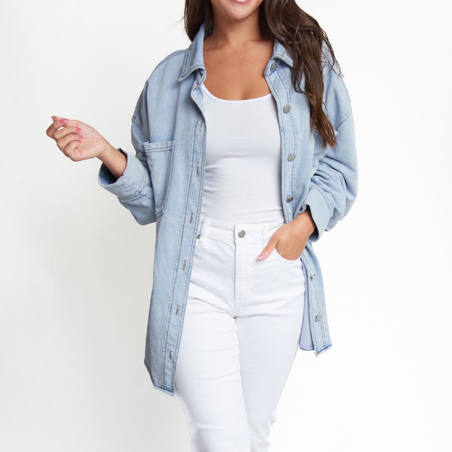 Lyssa Long Sleeve Button Down Terrycloth Shacket