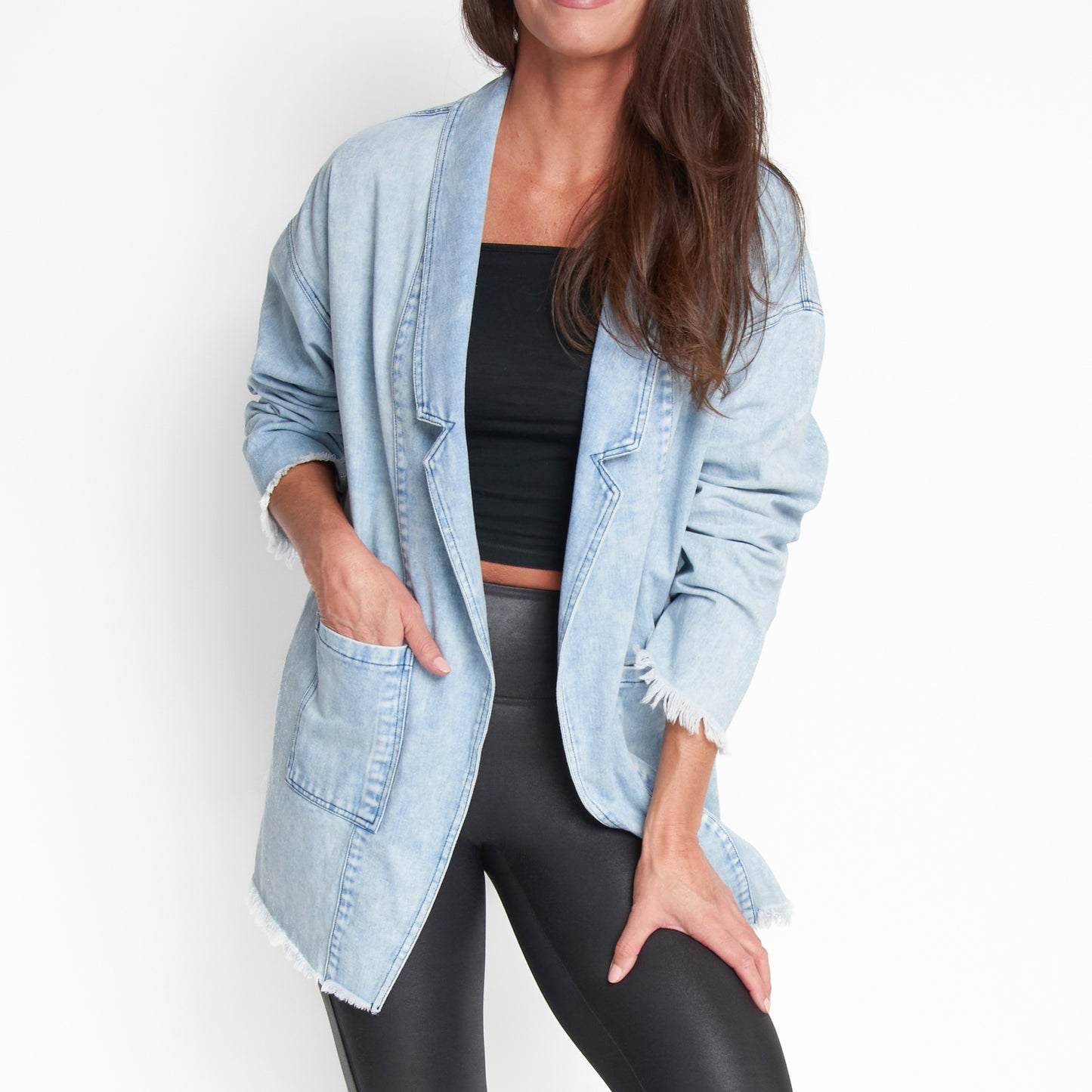 Nikki Oversized Collared Light Wash Denim Blazer