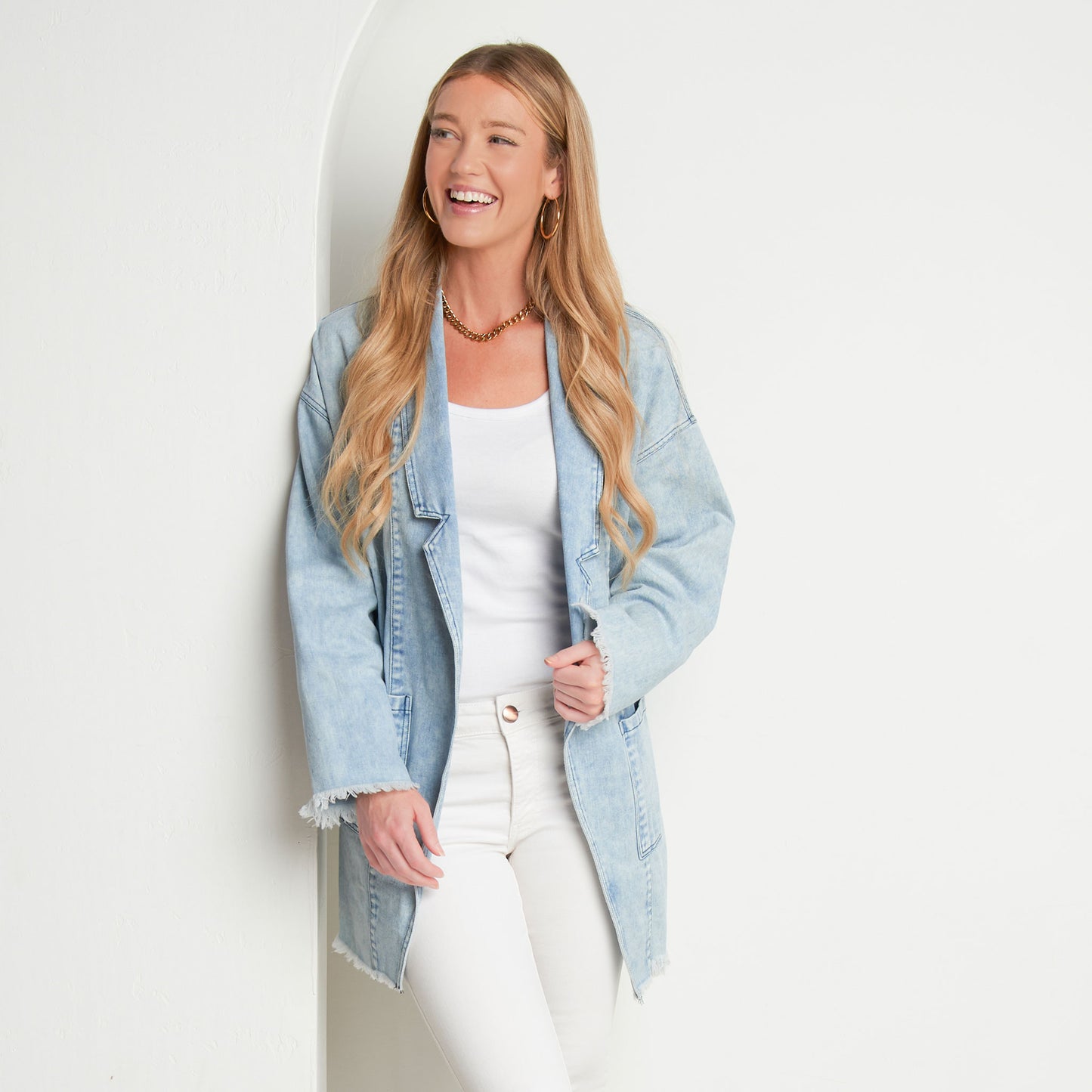 Nikki Oversized Collared Light Wash Denim Blazer