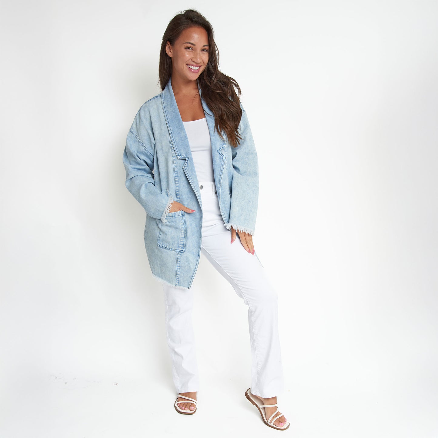 Nikki Oversized Collared Light Wash Denim Blazer