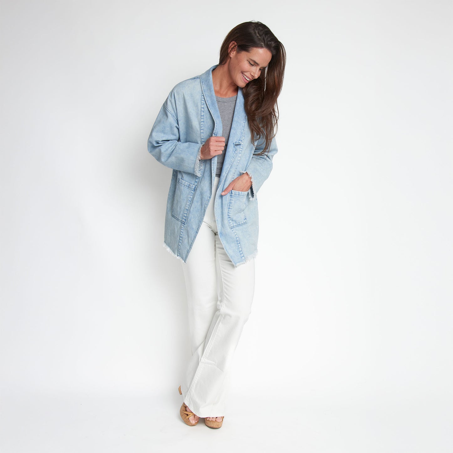 Nikki Oversized Collared Light Wash Denim Blazer