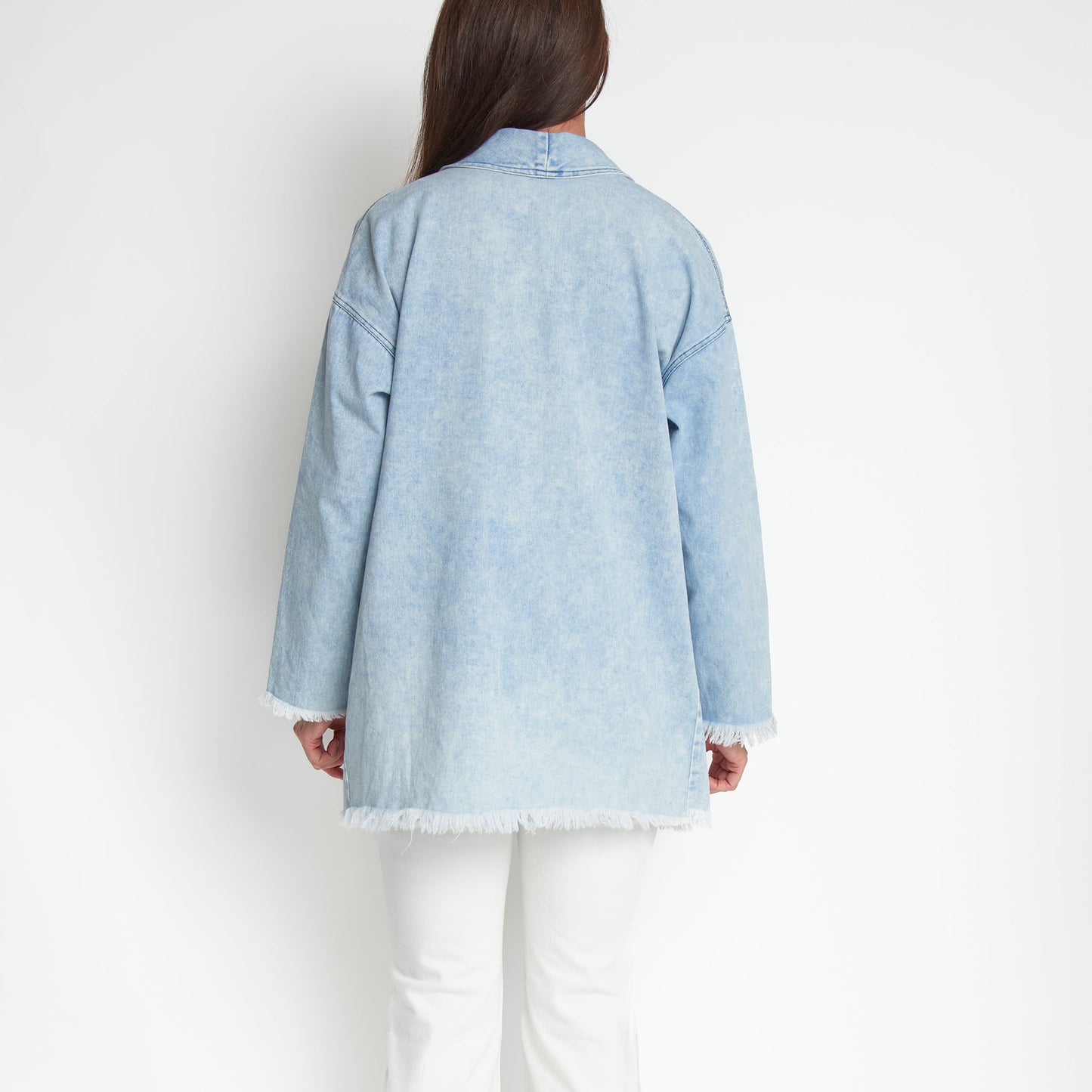 Nikki Oversized Collared Light Wash Denim Blazer