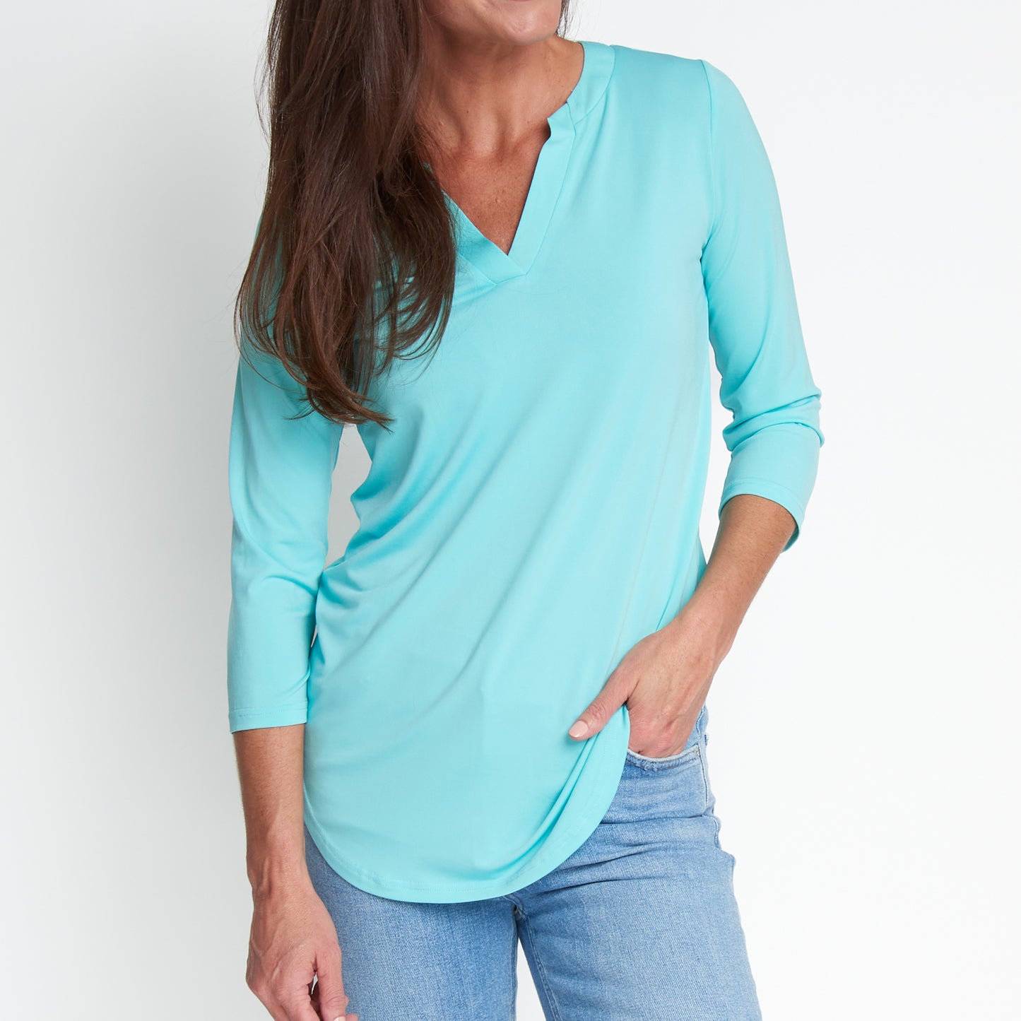 Daisy 3/4 Sleeve V-Neck Jersey Poolside Tunic Blouse