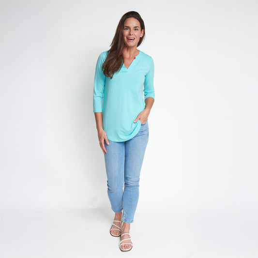 Daisy 3/4 Sleeve V-Neck Jersey Poolside Tunic Blouse