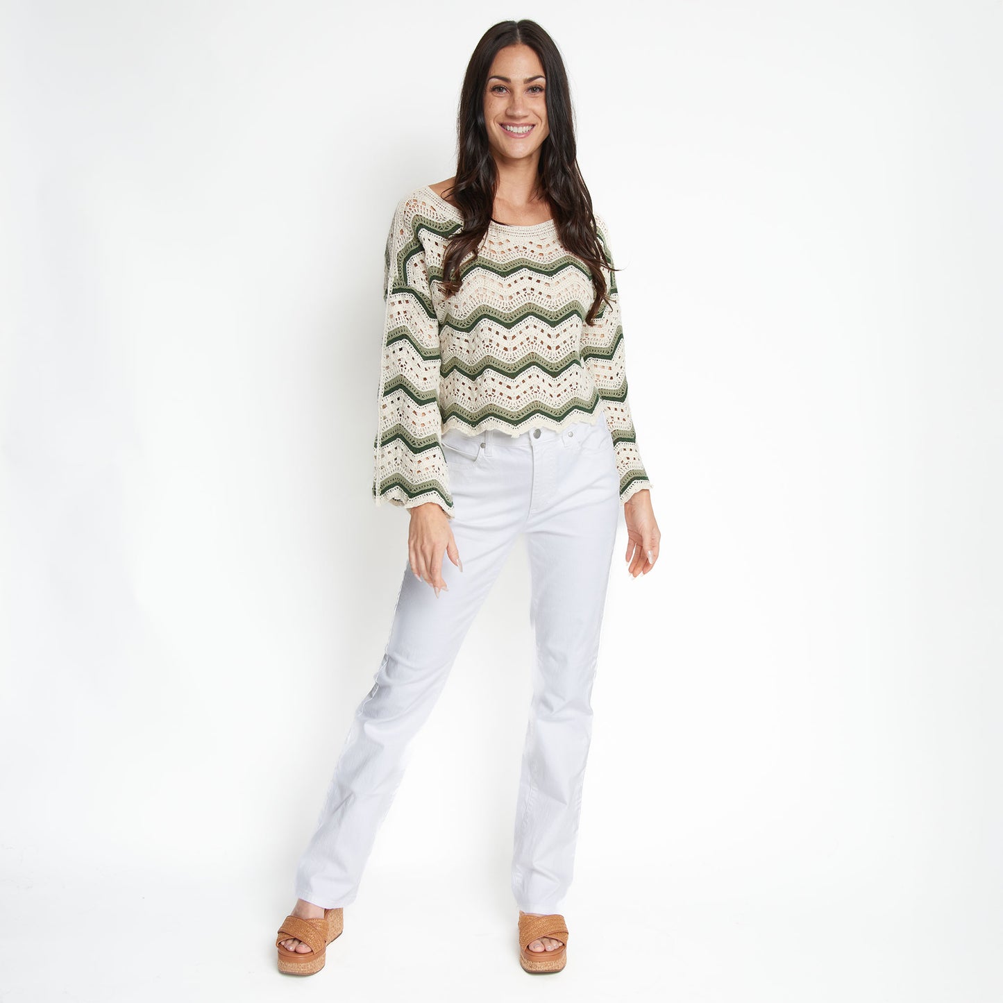 Kala Striped Boat Neck Crochet Sweater