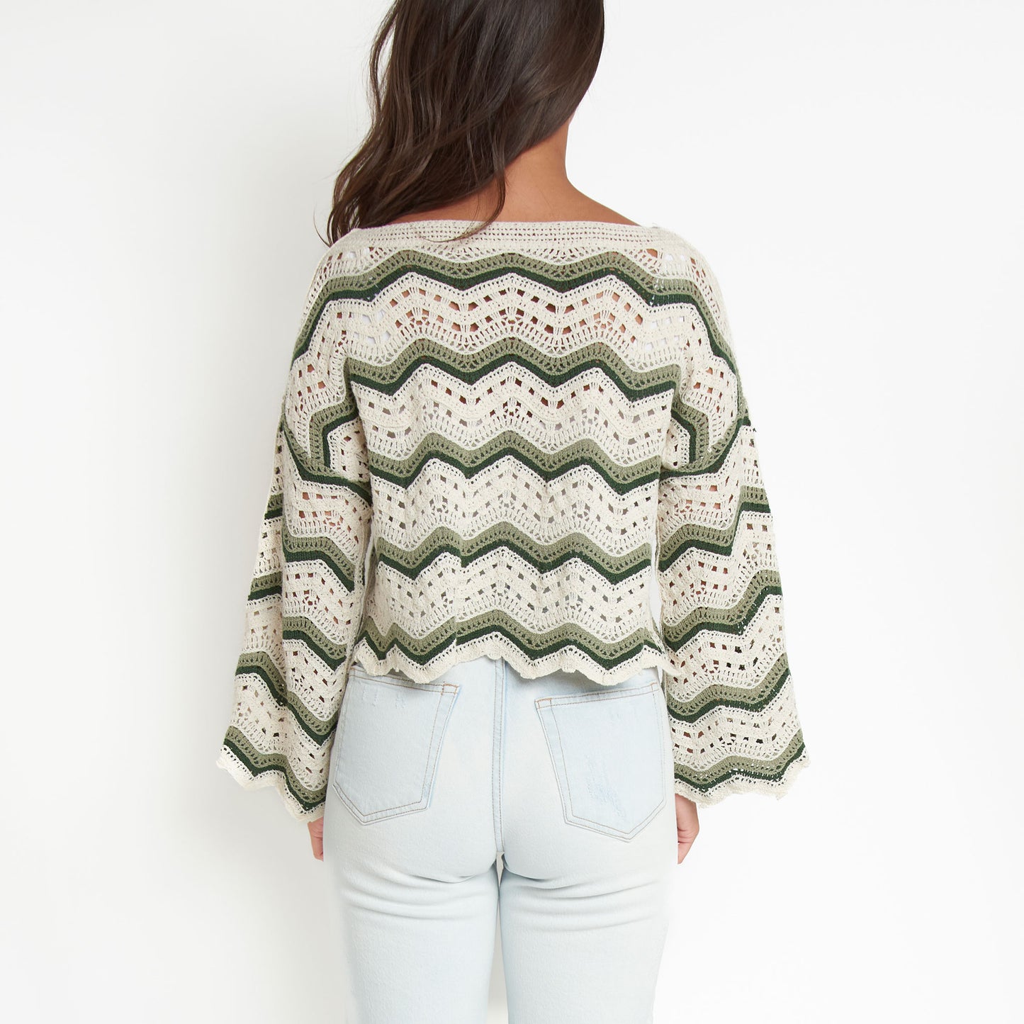 Kala Striped Boat Neck Crochet Sweater