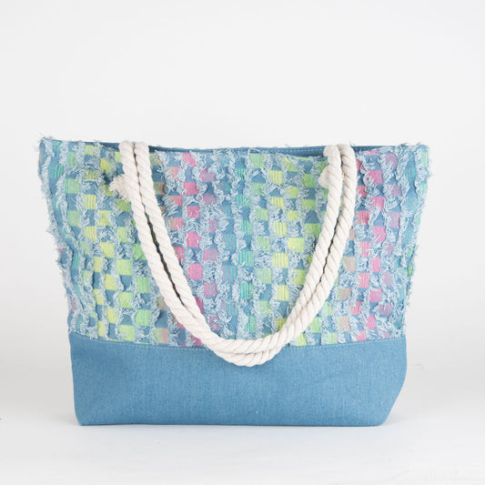 Alivia Checkered Denim Tote Bag