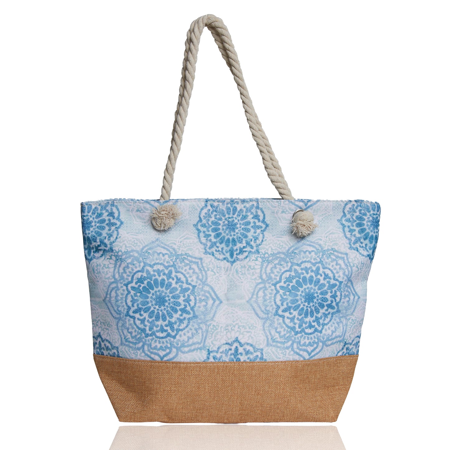 Barbados Blue Mandala Canvas Beach Tote Bag