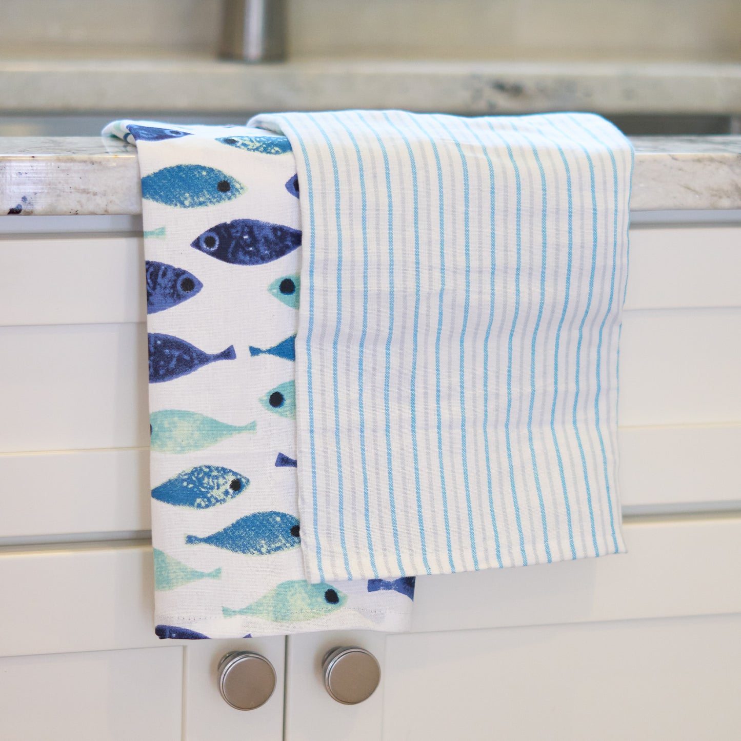 3 Piece Seafoam Stripe Kitchen Tea Towel Set