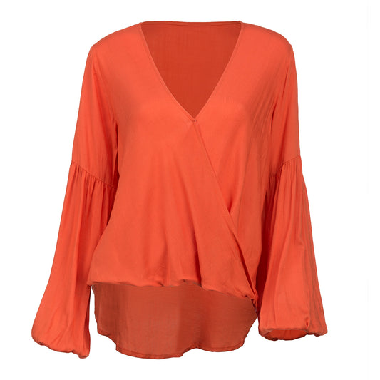 Draped Surplice Love Sleeve Top With Balloon Sleeves